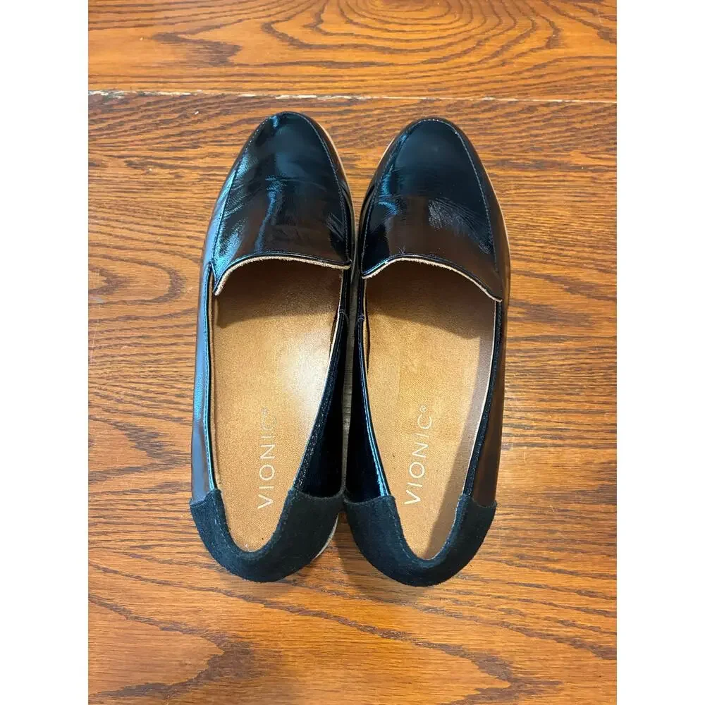 Vionic Kensley Patent Leather Slip-On Lug Sole Platform Loafers Black Size 8.5